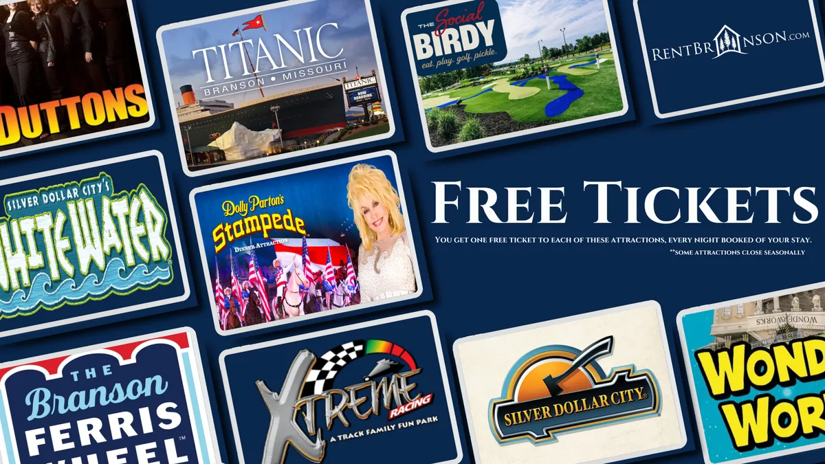 A colorful arrangement of attraction tickets, each displaying event names and graphic designs that hint at exciting outings and local entertainment options. The vibrant colors and clear references to fun activities set a playful mood.